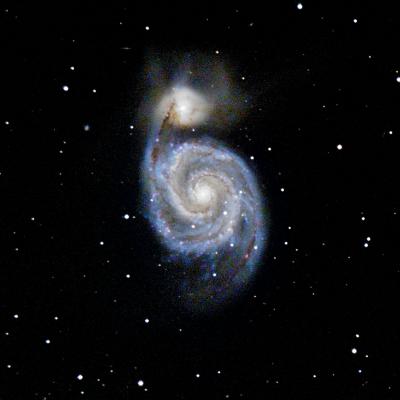 M51, Galaxie Tourbillon, 56 poses de 30 sec, 2048 mm, F8, caméra refroidie