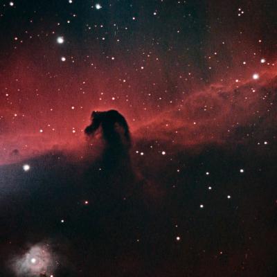 Nébuleuse de la tête de cheval dans la constellation d'Orion, 64 poses de 60 secondes, caméra refroidie.